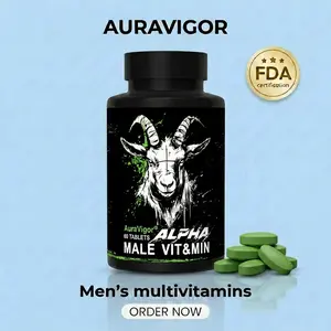 Auravigor Men's Multivitamin — 23-in-1 Advanced Formula: 14 Essential Nutrients 7 Chelated Minerals 2 Botanical Ingredients — High Bioavailability Nutrition to Boost Energy — 60 Vegetarian Tablets