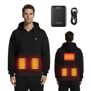 VEVOR Unisex Long Sleeve Heated Hoodie Jacket Sweatshirt with Pocket - Polyester Fleece Cotton, 7.4V 16000mAh Rechargeable Power Bank, 5 Heating Zones, 3 Temp Levels, 4-8H Warmth, Winter Outdoor Camping Top, Black, S