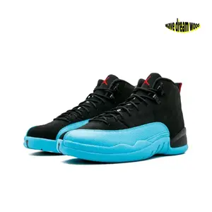 Black and Gamma Blue High-Top Retro Basketball Shoes with Black Nubuck and Gamma Blue Textured Upper