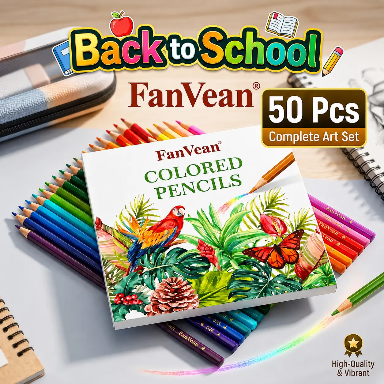 50 Colored Pencils Set for Kids & Adults, Back to School Supplies, Soft Core Vibrant Coloring Pencils for Students, Art Supplies for Drawing, Sketching, Coloring Books, Crafts, Smooth Blending, Break Resistant Creative Gift by FanVean