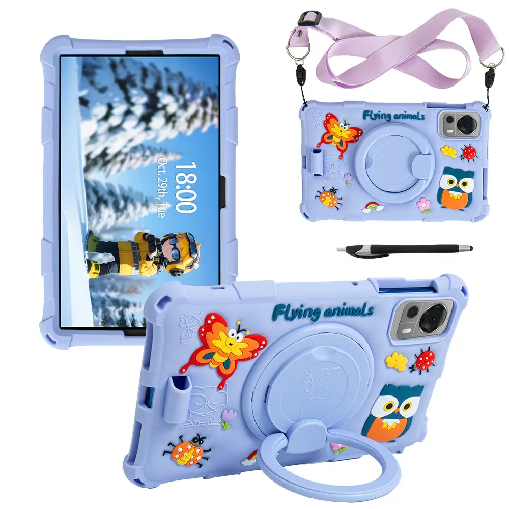 Soft Silicone Case For TCL Tab 8 LE 9137W WiFi 9132X 8.0inch Cartoon 360 Rotating Stand Cover With Strap Pen