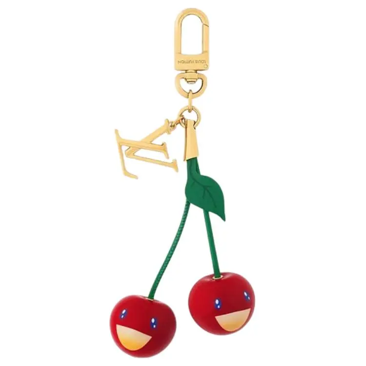 Louis Vuitton x Takashi Murakami Cherry Collection Metal Bag Charm with LV Monogram for Women in Red