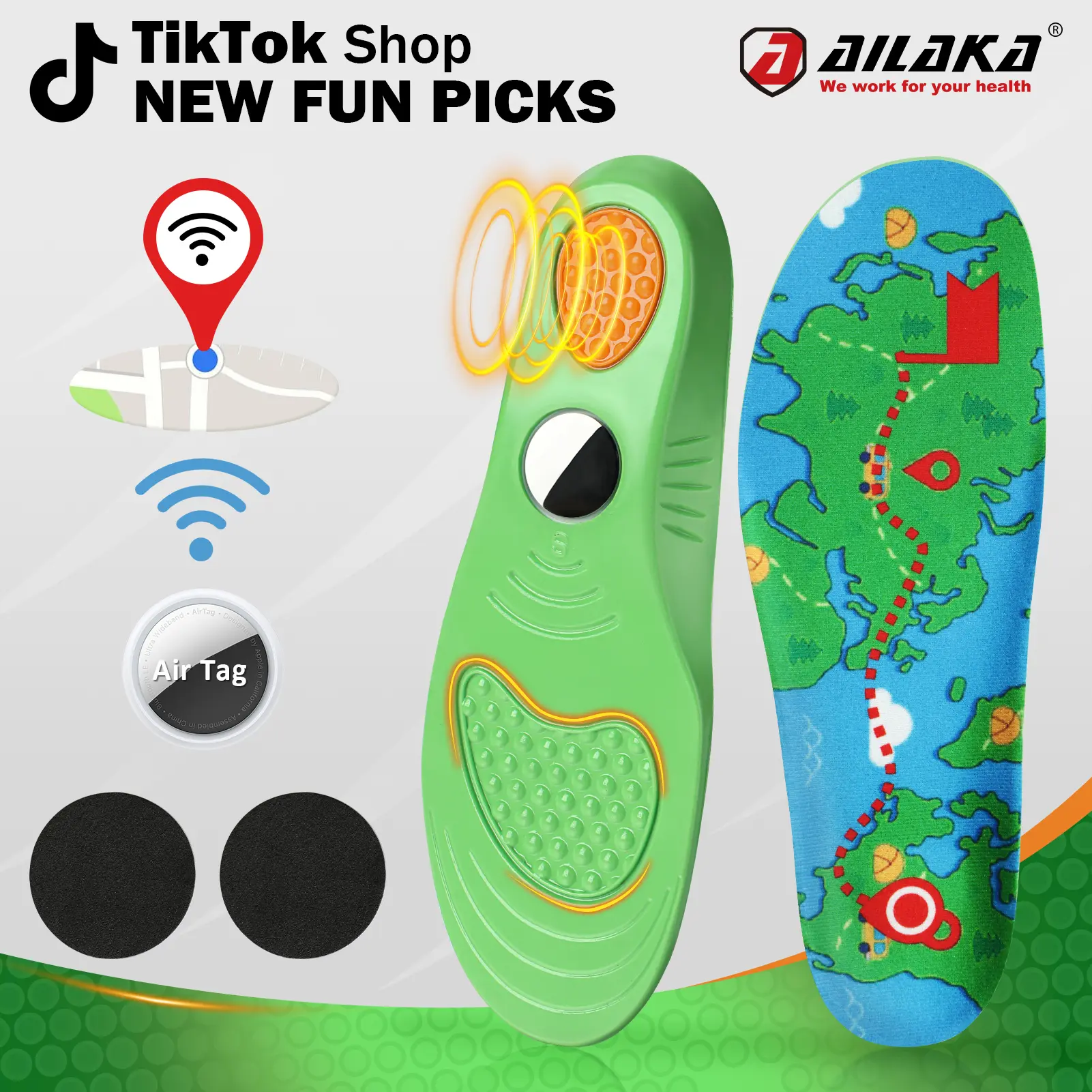 AILAKA Kids' Comfortable PU Insoles with Hidden Airtag Holder, Map Print All-Season Support for Casual Shoes, Sneakers, & Boots