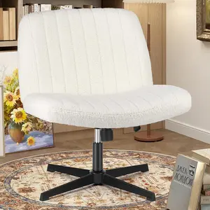 Criss Cross Chairs Legged Armless No Wheels Wide Seat Height Adjustable Swivel Rolling Padded Furry Cute Home Office Desk Seating for Bedroom, Student, Study Room