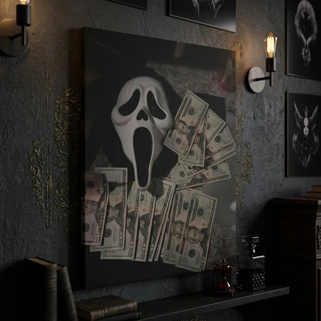 Scream Ghostface Mask Money Dollar Canvas Wall Art Halloween Horror Trendy Print Unframed Poster Dark Aesthetic Man Cave Bedroom Home Decor sohochic