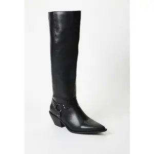 JUST FAB Women PU Leather Knee-High Boots – 2.25” Pull-On Block Heel Fashionable Comfortable Design