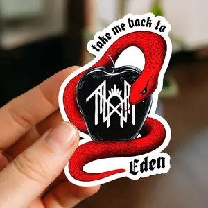 Sleep Token Sticker, Take Me Back To Eden Lyric with Red Snake Wrapped Around Black Apple & Band Logo, Dark Aesthetic Sticker for Laptops, Water Bottles & Journals, Perfect for Worship Fans, Alt Girls, Metalheads & Alternative Music Lovers