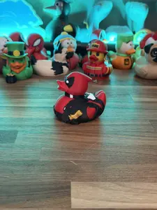3D Printed Red and Black Duck Super Hero Figurine, Collectible Entertainment Statue