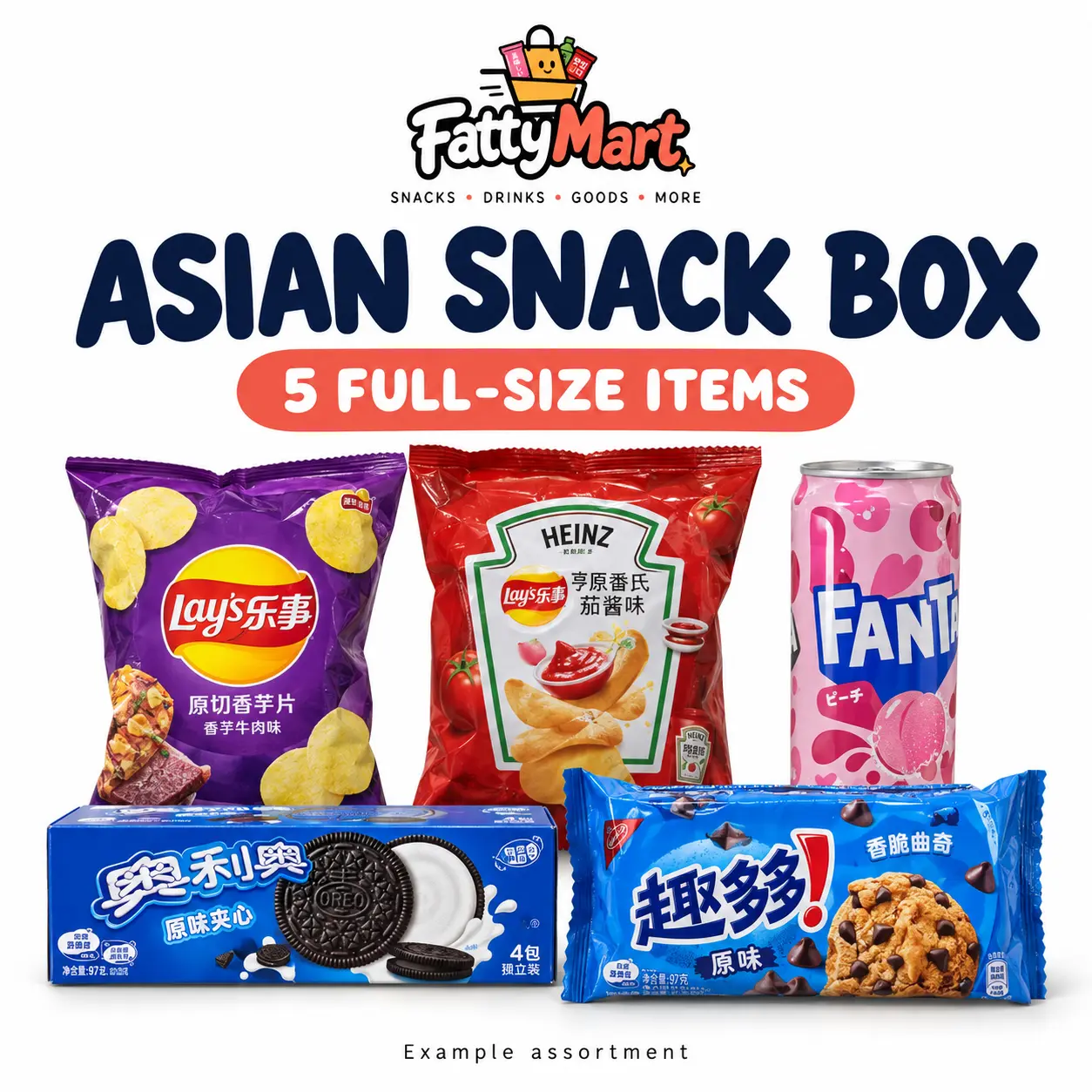 Asian Snack Box - 5 Full-Size Items - Japanese, Chinese & Korean Snacks and Drinks