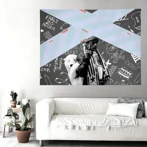 Vintage Hip Hop Tape Print Polyester Hanging Tapestry - Lightweight Peach Color, Machine Washable Wall Decor Flag for College Dorms & Hip Hop Fans
