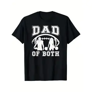 Dad of Both Basketball and Football Sports Dad T-Shirt for Fathers Day Gift Unisex for Daily Wear 2026 Summer Trendy Streetwear Fashion Top Quality Comfortable Casual Printed T-shirt