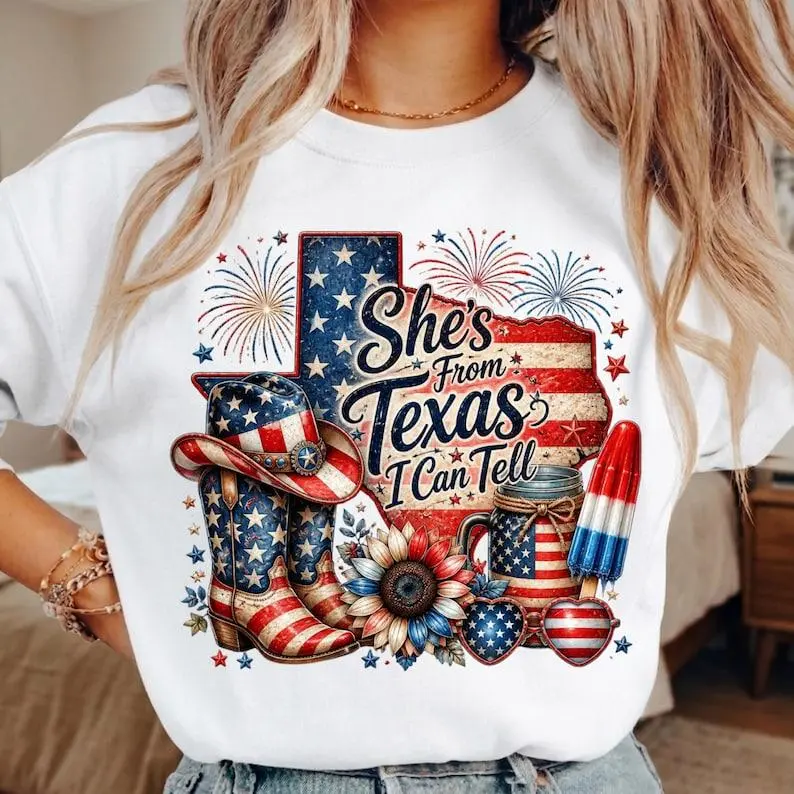She’s From Texas I Can Tell 4th of July T-shirt, Texas Patriotic Shirt Design, USA Independence Day , Digital