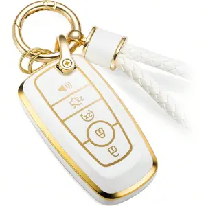 ACEBOY For For D Key Fob Cover With Metal Braided Rope Keychain, Upgraded Soft Case For Fusion F150-F550 Edge Expedition Escape Explorer Bronco Maverick