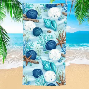 Beach Towel with Sea Shells Coral And Starfish Design Large Quick Dry Microfiber Towel for Beach Pool Spa And Travel Summer Vacation Essential