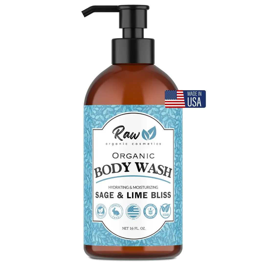 USDA Organic Body Wash for Sensitive Skin Relief - Sulfate-Free Hydrating Shower Gel with Shea Butter & Essential Oils - Refreshing Sage & Lime Bliss Scent - Cruelty-Free, Made in USA - 16 oz