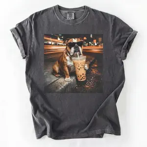 Comfort Colors Funny Dog Shirt, Dog Drinking Iced Coffee Tee, Dog Breeds Available, Dog Shirt, Cute Dog Lover Gifts