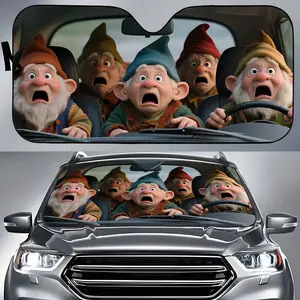 1pc Dwarf Car Sun Visor - Cartoon Character Design Polyester Windshield Visor with Adjustable Buckle, Heat & Glare Reduction for All Vehicles, Interior Accessories, Car Sunshade