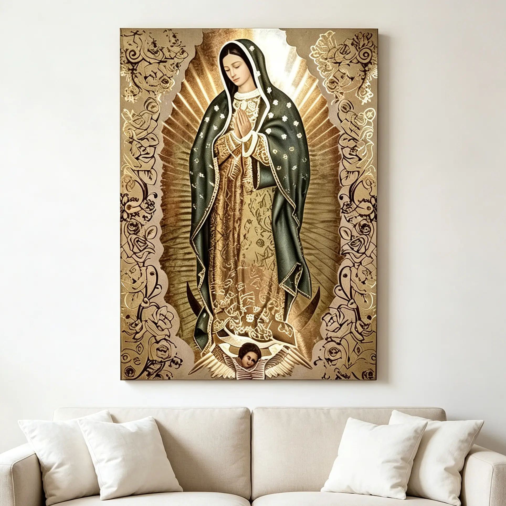 Our Lady of Guadalupe Canvas Wall Art - Vintage Virgin Mary Classic Artistic Print, Catholic Faith-Themed Graphic, Religious Image, Biblical-Themed Decor for Bedroom & Prayer Room, Faith-Themed Graphic Prints