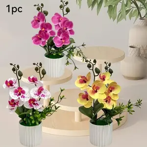 Artificial Orchid Potted Plant,Multi-colored Phalaenopsis in a decorative vase | Durable plastic flower arrangements for home and office | Very suitable for desks, TV cabinets, bedside tables, and study rooms | No maintenance required, artificial flowers