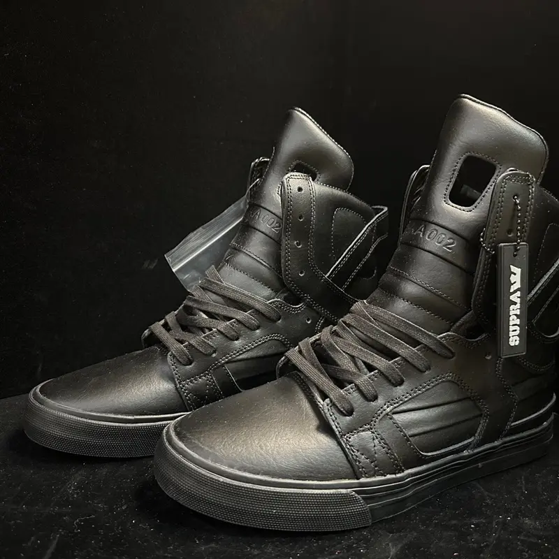 Supra Skytop 2 II Triple Black Textured Leather Mens High Top Skate Shoes