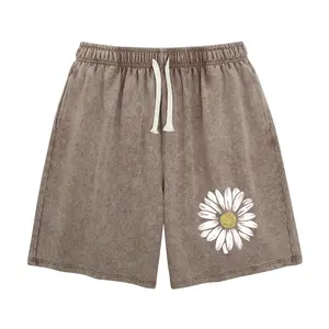 Wayii Fashion Summer Vintage Printed Acid Wash Sweat Shorts, Unisex Casual Streetwear Bottoms with Drawstring and Convenient Pockets baggy comfy