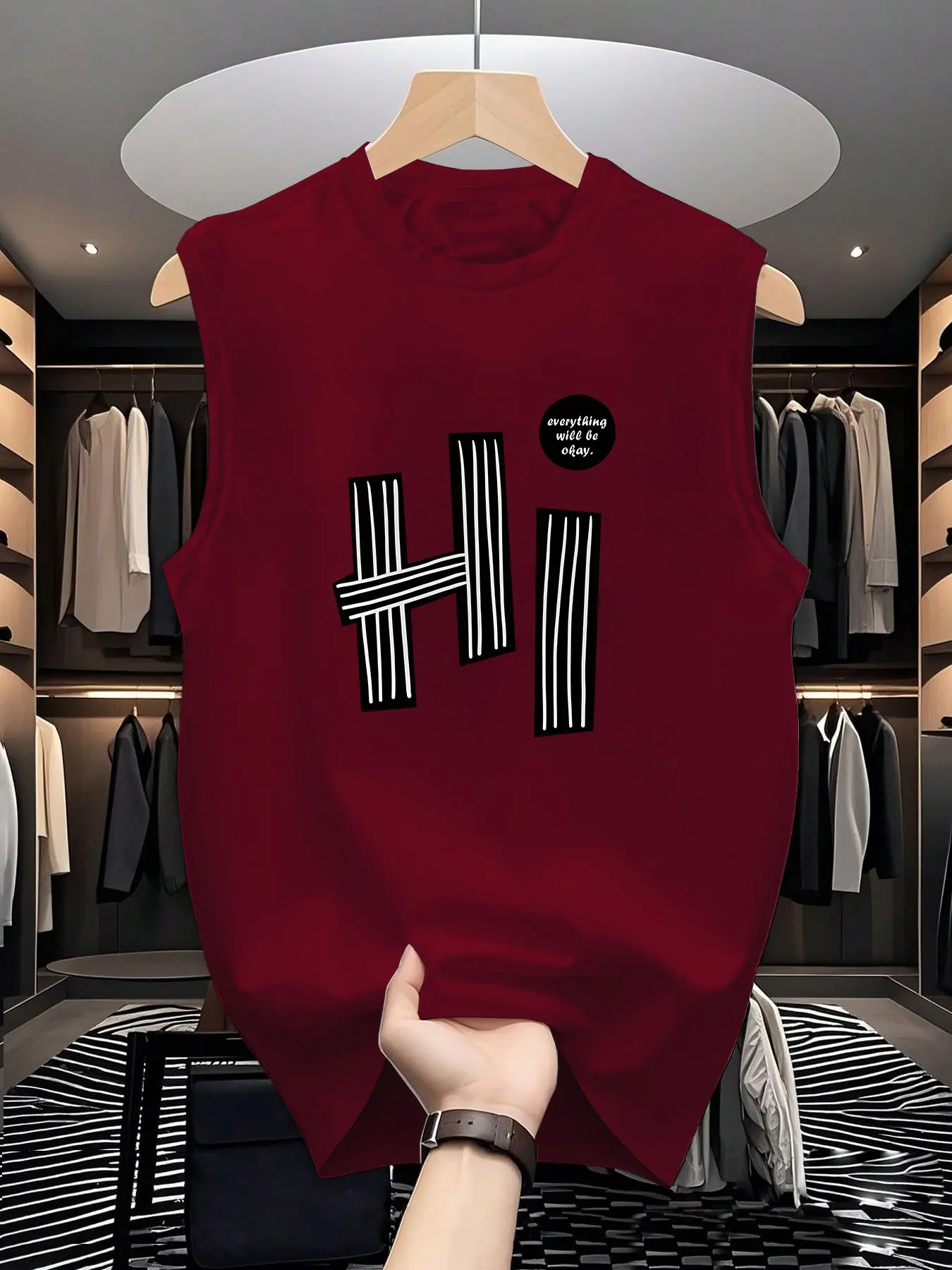 Men's Cartoon Letter Graphic Print Round Neck Tank Top, Loose Casual Fashion Clothing Comfy Sleeveless Vest for Daily Wear, Men's Clothes for All Seasons, Socks