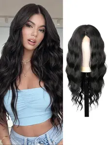 Long Wavy Lace Front  Wigs for Women Curly Wig With Middle Part Synthetic Beginner Friendly Wigs U Part for Daily Party-26 Inch
