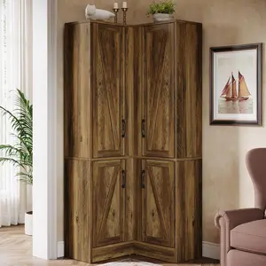 TRIBEWOOD Corner Cabinet with Doors, Farmhouse Corner Bathroom Cabinet with 5-Tier Storage Shelves, 71" Tall Wooden Kitchen Pantry for Home, Living Room, Bar, Kitchen
