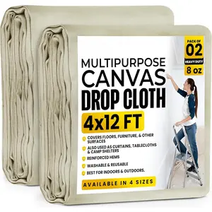 Drop Cloth (4x12 ft, 2 Pack) Washable and Reusable Drop Cloth for Painting, Furniture & Floor Protection Highly Absorbent Painting Tarp - Canvas Drop Cloth for Outdoor and Indoor Use