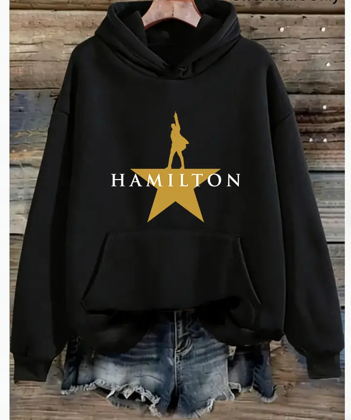 Gold Star Musical Oversized Hoodie - Black Broadway Graphic Hoodie , Casual Theatre Lover Outfit