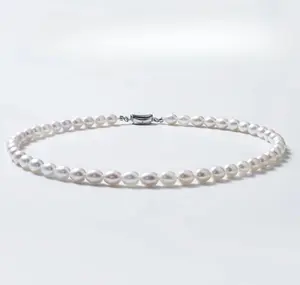 4-5mm White Rice Pearl Necklace For Women, Pearl Strand Necklace Jewelry, Good Love Gift For Anniversary, Birthday