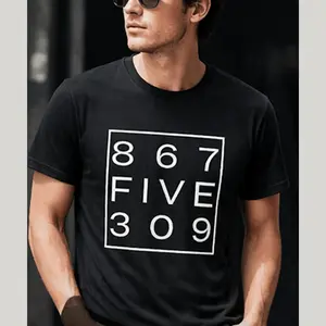 Menswear 100% Cotton Unisex Round Neck Short-Sleeve Streetwear T-Shirt, Style 8675309