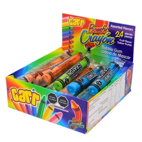 CARRIZOS BOMBI CRAYON CHEWING BUBBLE GUM BOX 24CT 7.61OZ PARTY FAVOR
