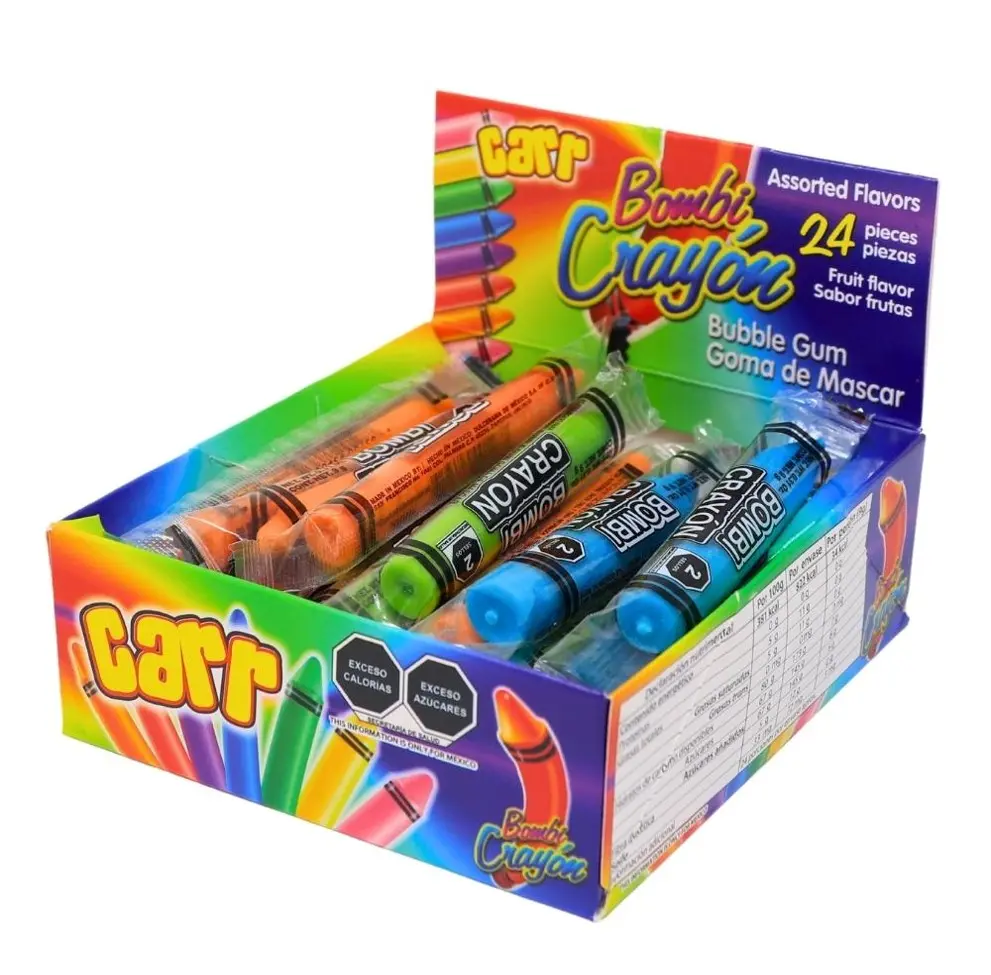 CARRIZOS BOMBI CRAYON CHEWING BUBBLE GUM BOX 24CT 7.61OZ PARTY FAVOR CARRIZOS BOMBI CRAYON CHEWING BUBBLE GUM BOX 24CT 7.61OZ PARTY FAVOR