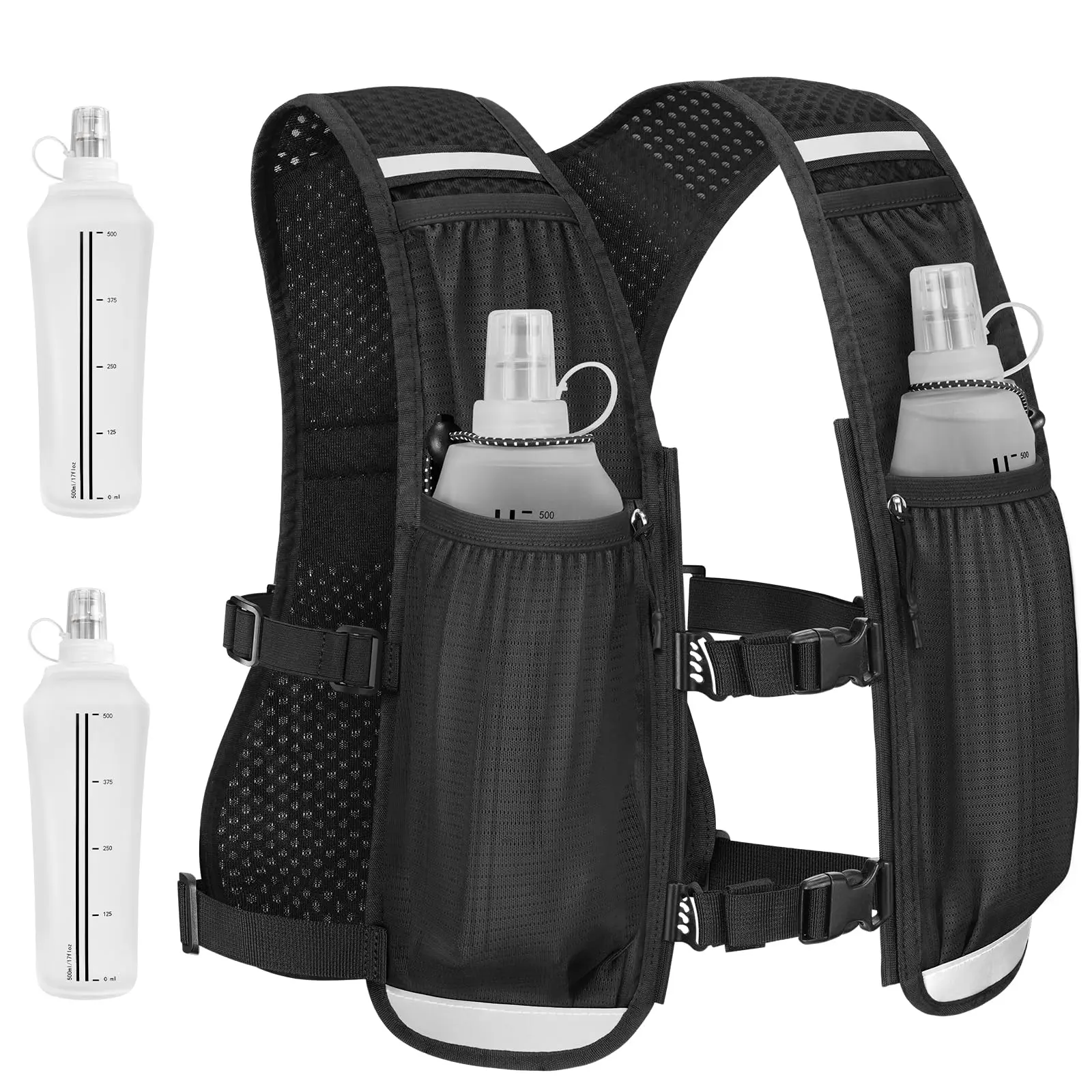 NOOLA Running Hydration Vest with Dual 500ml TPU Soft Flasks, BPA‑PVC Free Lightweight Reflective Hydration Pack Vest for Men Women Marathon Trail Running Cycling Hiking`