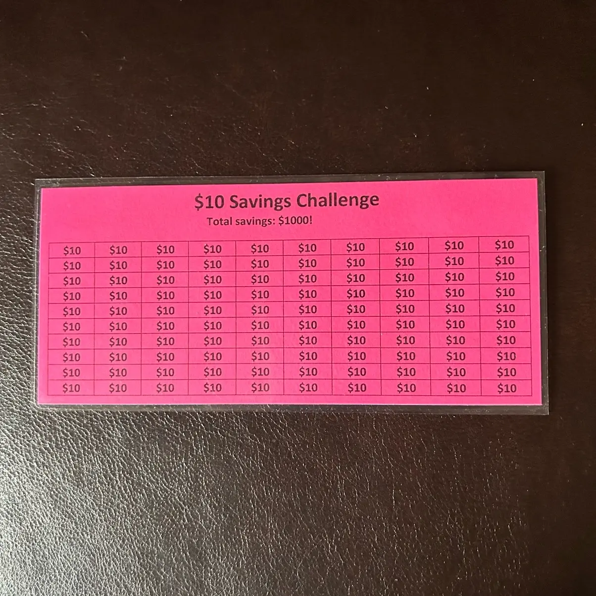 Laminated $10 Money Savings Challenge