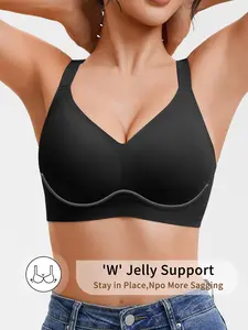 Women's Jelly Bra Set, Deep V Neck Seamless Smooth No Underwire, Full Coverage Medium Support, Slim Fit Daily Wear Lingerie