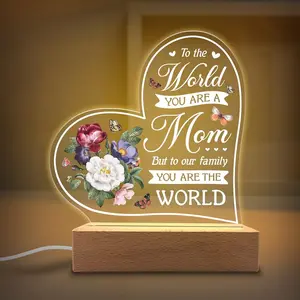 Acrylic Night Light Gift for Mother, Acrylic Plaque Sign, You Are the World Design, Perfect Mothers Day Present From Son Daughter, Birthday Gift for Mom, Acrylic Plaque Decor