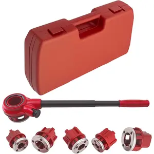 BSPT Ratchet Pipe Threader Kit, Manual Ratcheting Pipe Threading Tool Set w/ 6 Dies 1/4", 3/8", 1/2", 3/4", 1", 1-1/4" for Metal and PVC Pipes
