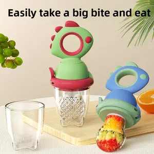 Dinosaur Baby Fruit Feeder | Push Style Silicone Food Feeder Teether | Fun Baby Feeding Toy for Fruit and Puree | Parent and Baby Use