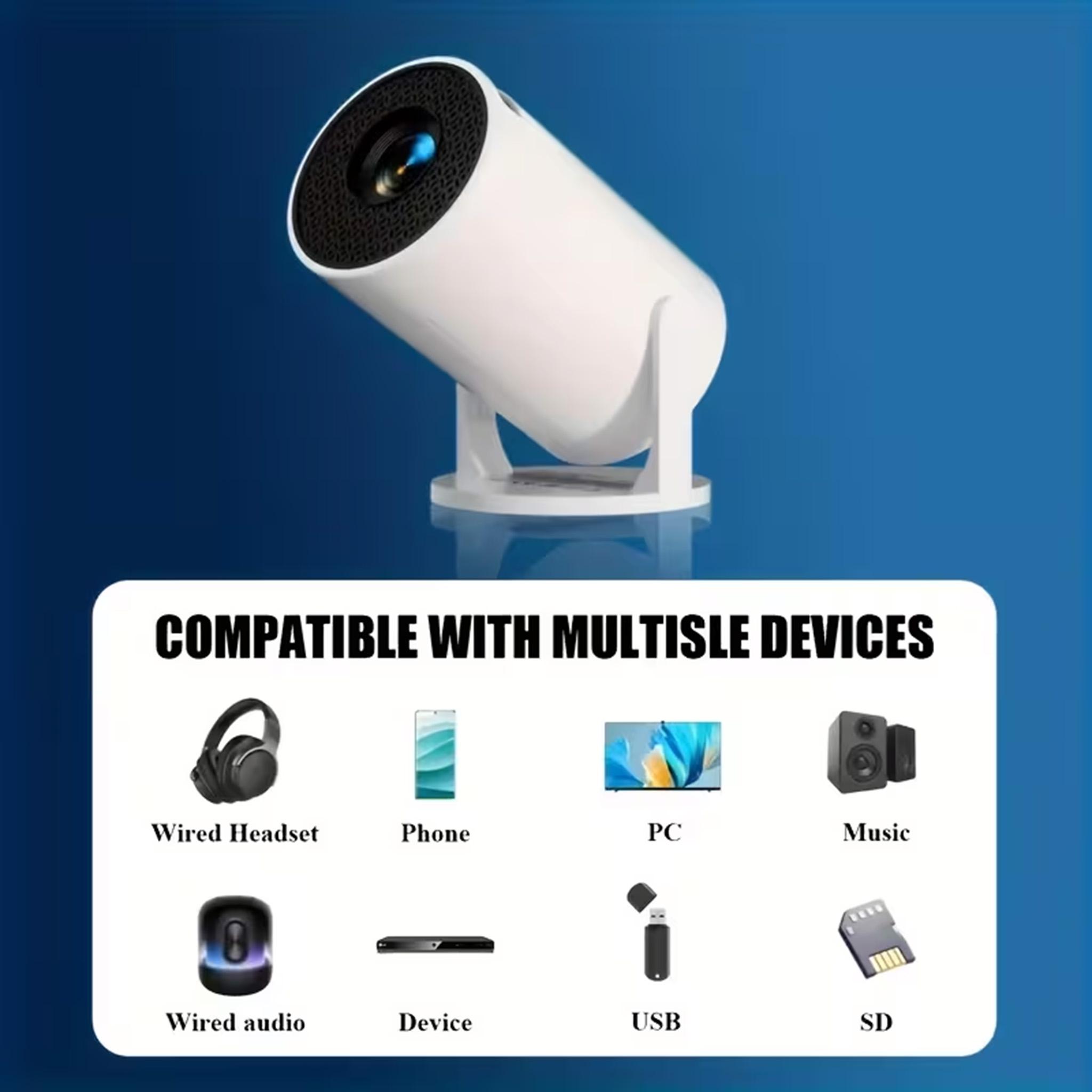 2026 Projector with Wi‑Fi and Bluetooth, mini projector, portable wireless HD movie projector, 180° rotatable, 130-inch screen, manual keystone correction, compatible with HDMI/iPhone/TV stick, suitable for bedrooms and indoor use