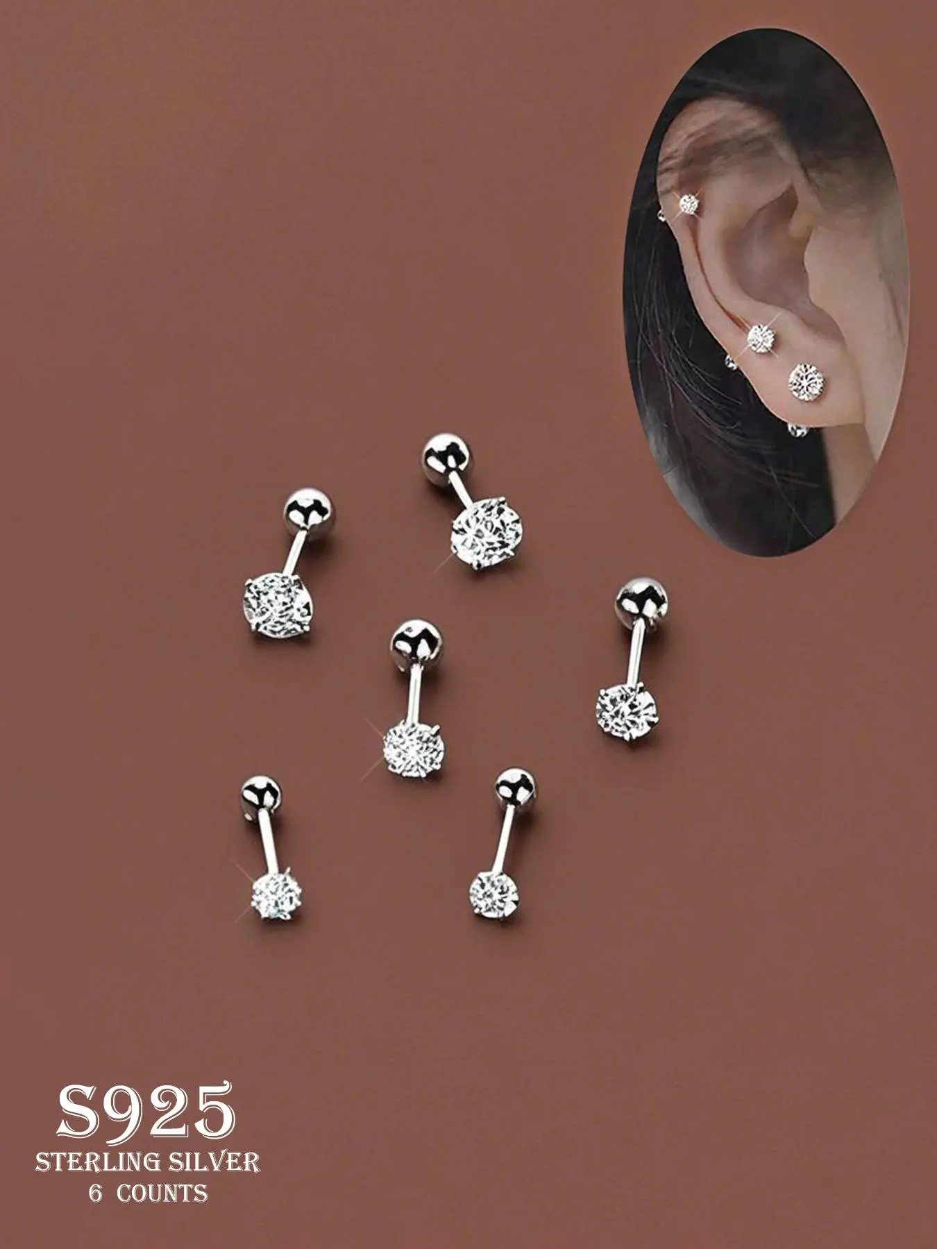 925 Sterling Silver Simple Style Screw Earrings, Stud Earring Sets Jewelry, Fashionable Earrings for Women & Girls, Trendy All-match & Exquisite Jewelry for Birthday Gift