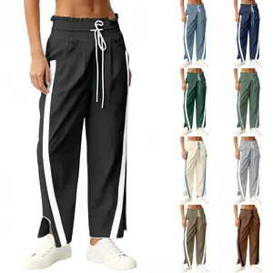 Naeduo Women's Baggy Wide Leg Pants Casual Drawstring Elastic Waist Contrast Color Workout Y2K Track Pants Striped Sports Bottoms All Seasons Lightweight Parachute Fabric for Hyrox SpringStatements