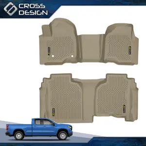 CROSSDESIGN TPE Floor Mats Liners Fits 2019-2025 Chevrolet Silverado/Sierra 1500 Double Cab Beige