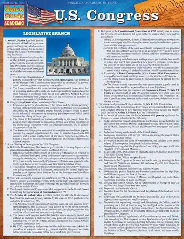 BarCharts 9781423219644 U.S. Congress Quickstudy Easel