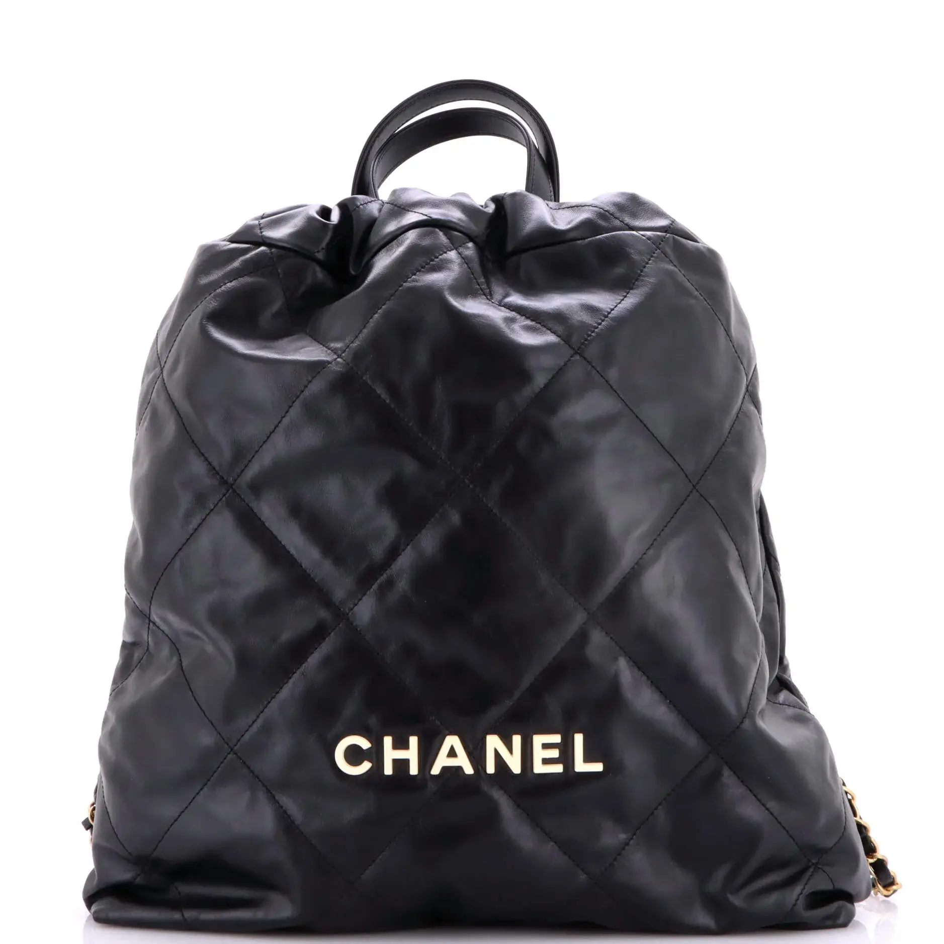 Pre-owned CHANEL Leather Backpacks 22 Chain Backpack Quilted Calfskin Medium by Rebag