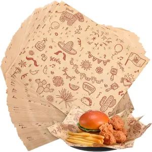 150 Pcs Deli Wax Paper Taco Wrapping Paper Mexican Festival Wax Sheets for Food Greaseproof Sandwich Picnic Basket Liners Wrappers Bakery Tissue Sheets Kitchen (Brown)