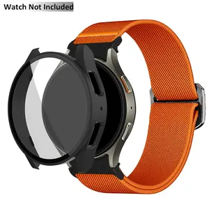 FFO2World Stretchy Bands Compatible with Samsung Galaxy Watch 7 6 5 4 40mm 44mm, Comes with a Hard PC Watch Case, Soft Elastic Nylon Fabric No Gap Sport Strap Smartwatch Strap Smart Watch Straps for Samsung Watch Bands Men Women Smart Watch Accessories