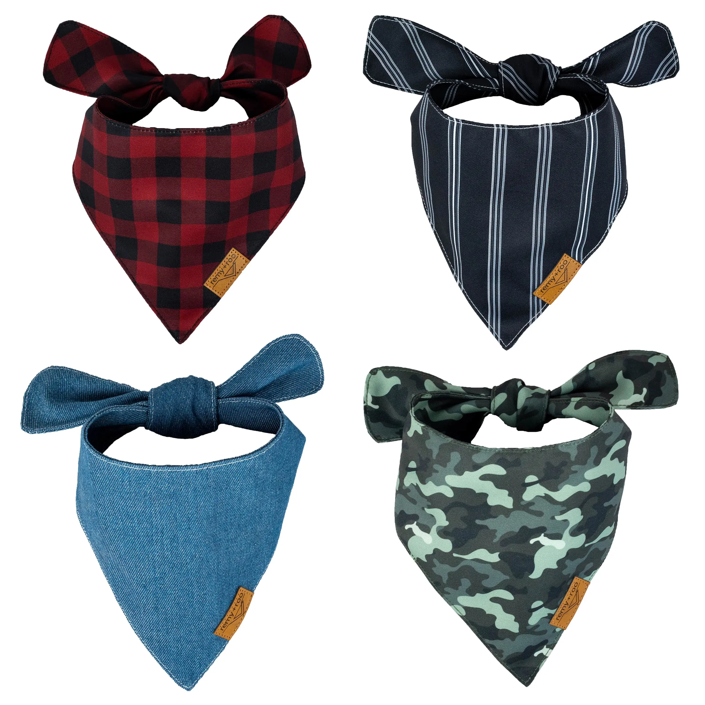 Remy+Roo Extra Large Dog Bandanas - 4 Pack Timeless Set | Premium Durable Adjustable Polyester Fabric | Patented Shape Boy Christmas Dog Bandanas pet christmas