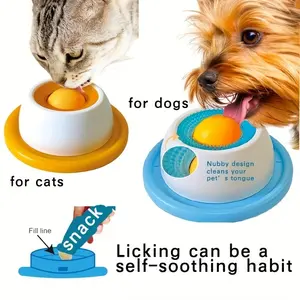 Pet Lick Mat Yogurt Licking Plate, Slow Feeder for Dogs & Cats, Interactive Snack Bowl, Promotes Dental Health, Durable Plastic, Blue & Design